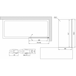 Шторка на ванну Vegas Glass EV Lux 0075 08 10 R профиль глянцевый хром стекло сатин