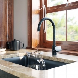 Смеситель для кухни AM.PM Like F8007722, однорычажный, с каналом для фильтра, высокий излив, черный