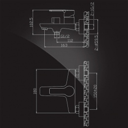 Смеситель для ванны Elghansa EMERALD New 2392010, однорычажный, короткий излив, душевой комплект