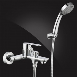 Смеситель для ванны Elghansa EMERALD New 2392010, однорычажный, короткий излив, душевой комплект