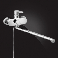 Смеситель для ванны Elghansa PLATEA 5301102, однорычажный, длинный излив, душевой комплект