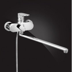 Смеситель для ванны Elghansa PLATEA 5301102, однорычажный, длинный излив, душевой комплект