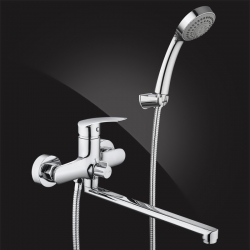 Смеситель для ванны Elghansa WIEDEN NEW 5372909, однорычажный, длинный излив, душевой комплект