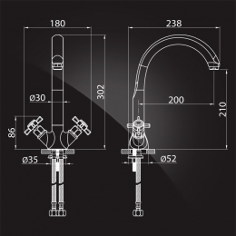 Смеситель для кухни Elghansa PRAKTIC CHROME 5902660, высокий излив, двухвентильный