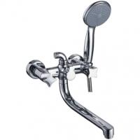 Смеситель для ванны Ledeme L2587, двухвентильный, длинный излив, ручная лейка