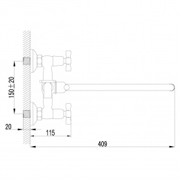 Смеситель для ванны Lemark Benefit LM2551C, двухвентильный, длинный излив, с ручной лейкой
