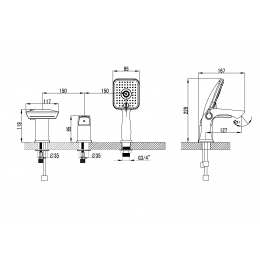Смеситель для ванны Lemark Unit LM4545C, встраиваемый на борт на три отверстия, каскадный излив