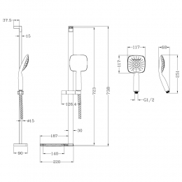 Душевой гарнитур Lemark LM8073C, штанга, ручной душ, шланг, полочка