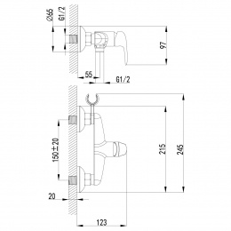 Смеситель с гигиеническим душем Lemark Pramen LM3318B, настенный, однорычажный, бронза