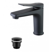 Смеситель для раковины Lemark Bronx LM3706BL, однорычажный, Г-излив, черный, донный клапан