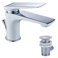 Смеситель для раковины Lemark Allegro LM5906CW, однорычажный, Г-излив, белый хром, донный клапан