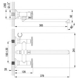 Смеситель для ванны Lemark plus Spirit LM1951C, двухвентильный, длинный излив, с ручной лейкой