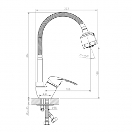 Смеситель для кухни Rossinka A35-26, однорычажный, гибкий излив, 2 режима аэратора