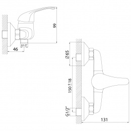 Смеситель для душа Rossinka A35-41, однорычажный, с душевой лейкой