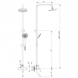 Душевая система Rossinka B35-46, однорычажный, средний излив, тропический душ, ручной душ, штанга