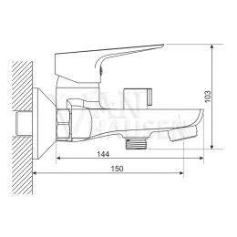 Смеситель для ванны Vanhausen Kimberley VN28.401.000, однорычажный, короткий излив, душевой комплект
