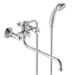 Смеситель для ванны Vidima PRACTIC BA343AA, двухвентильный, длинный излив, ручной душ