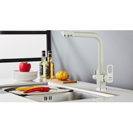 Смеситель для кухни VIEIR V15008F, с выходом для фильтра, однорычажный, высокий Г-излив, белый