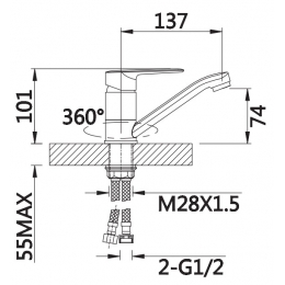 Смеситель для раковины VIEIR V073512, однорычажный, средний низкий излив, хром