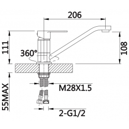 Смеситель для кухни VIEIR V113521, однорычажный, длинный излив, хром