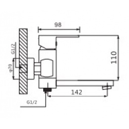Смеситель для ванны VIEIR V113531, однорычажный, короткий излив, ручной душ