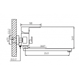 Смеситель для ванны VIEIR V113541, однорычажный, длинный излив, ручной душ