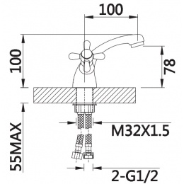 Смеситель для раковины VIEIR V120111, двухвентильный, низкий излив, хром