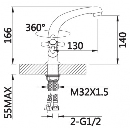 Смеситель для раковины VIEIR V120112, двухвентильный, средний излив, хром