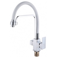 Смеситель для кухни VIEIR V15005F, с выходом для фильтра, рычажный, высокий гибкий излив, белый