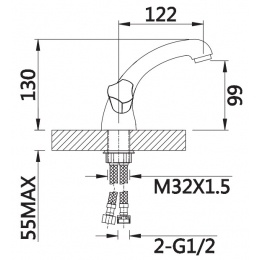 Смеситель для раковины VIEIR V150111, двухвентильный, средний излив, хром