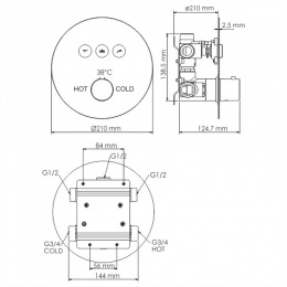 Термостатический смеситель для ванны и душа WasserKraft Dinkel 5844 Thermo
