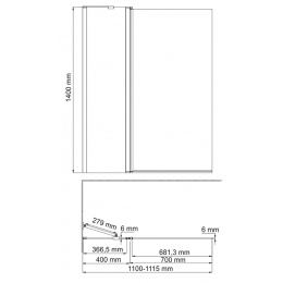 Стеклянная шторка на ванну WasserKraft Berkel 48P02-110 Fixed